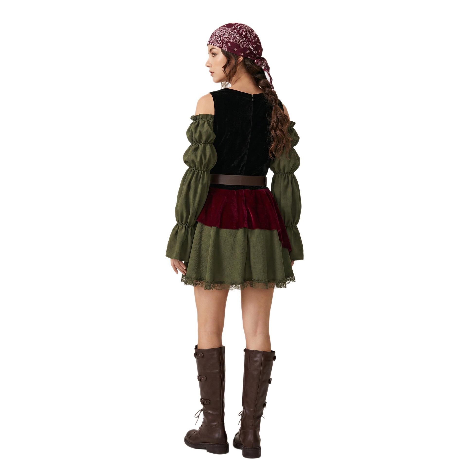 Women Vintage Pirate Dress Halloween Cosplay Costume Medieval Renaissance Outfit